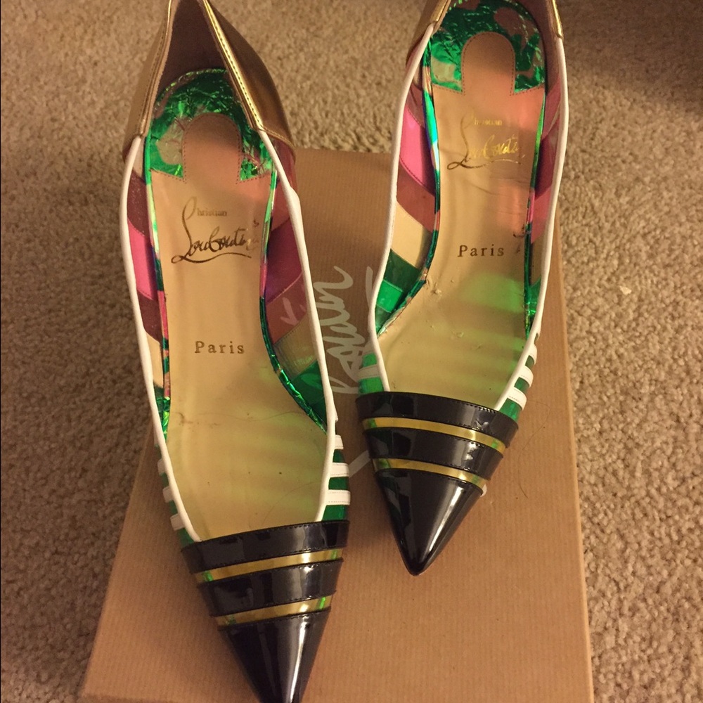 Christian Louboutin Multicolor Striped Pointed-Toe Pumps - Picture 2 of 5
